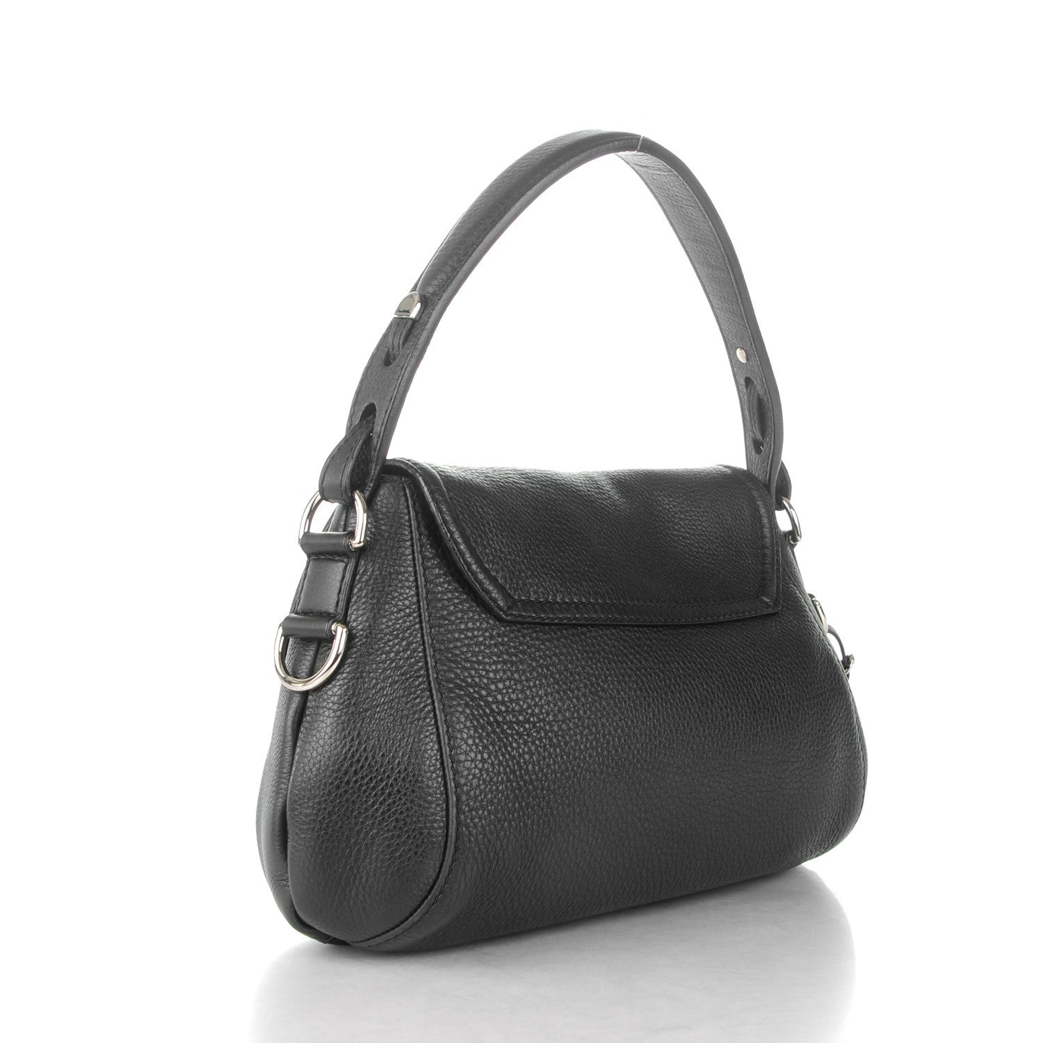 Gucci Pebbled Calfskin Medium Techno Horsebit Shoulder Flap Bag Black 3 of 7