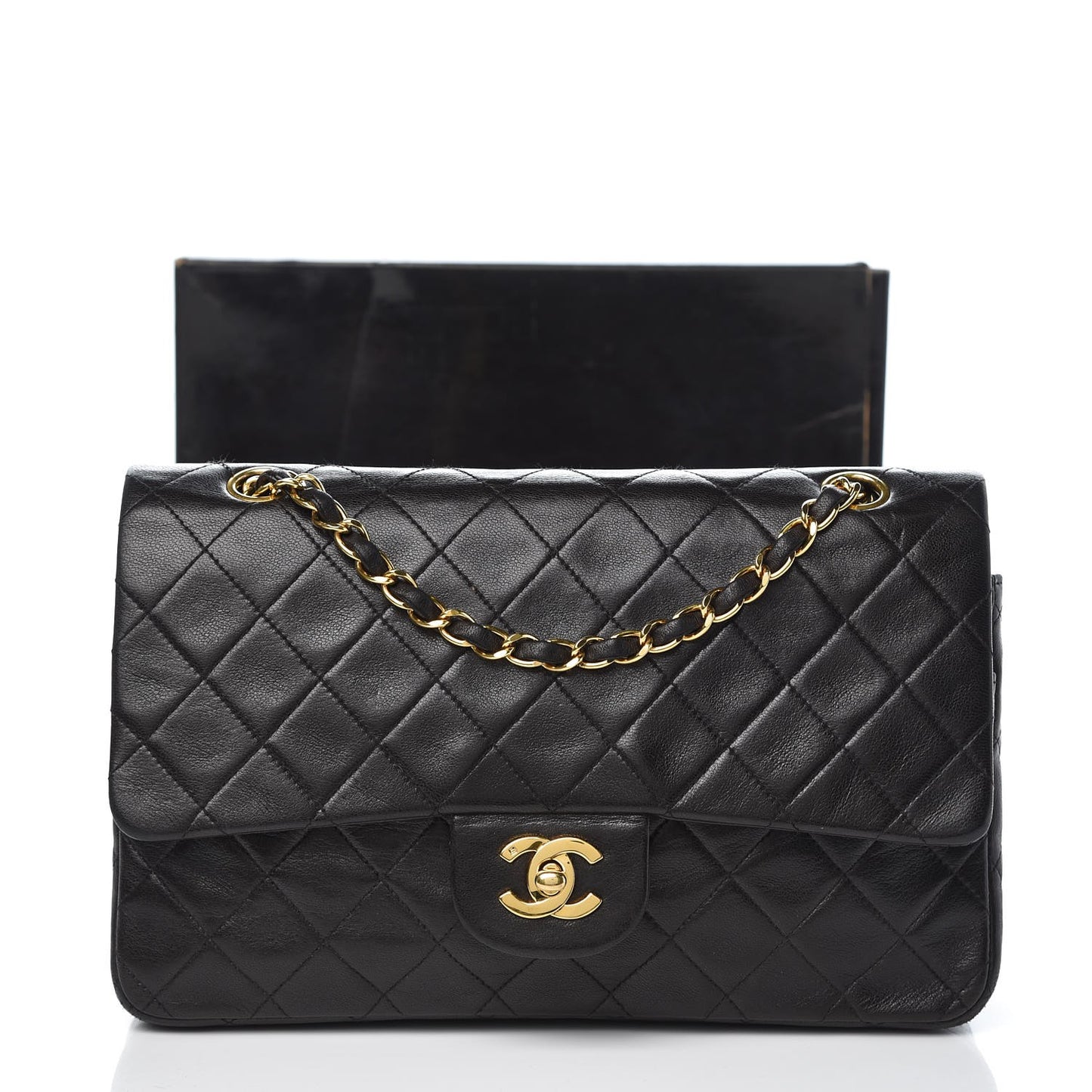 Lambskin Quilted Medium Double Flap Black