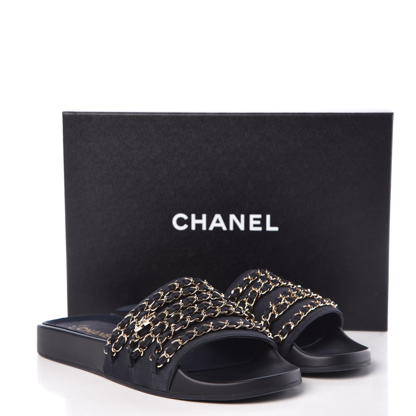 Canvas Chain Flat Sandals 40 Marine