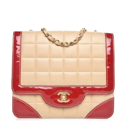 Chanel Lambskin Patent Chocolate Bar Flap Beige Red 10 of 18