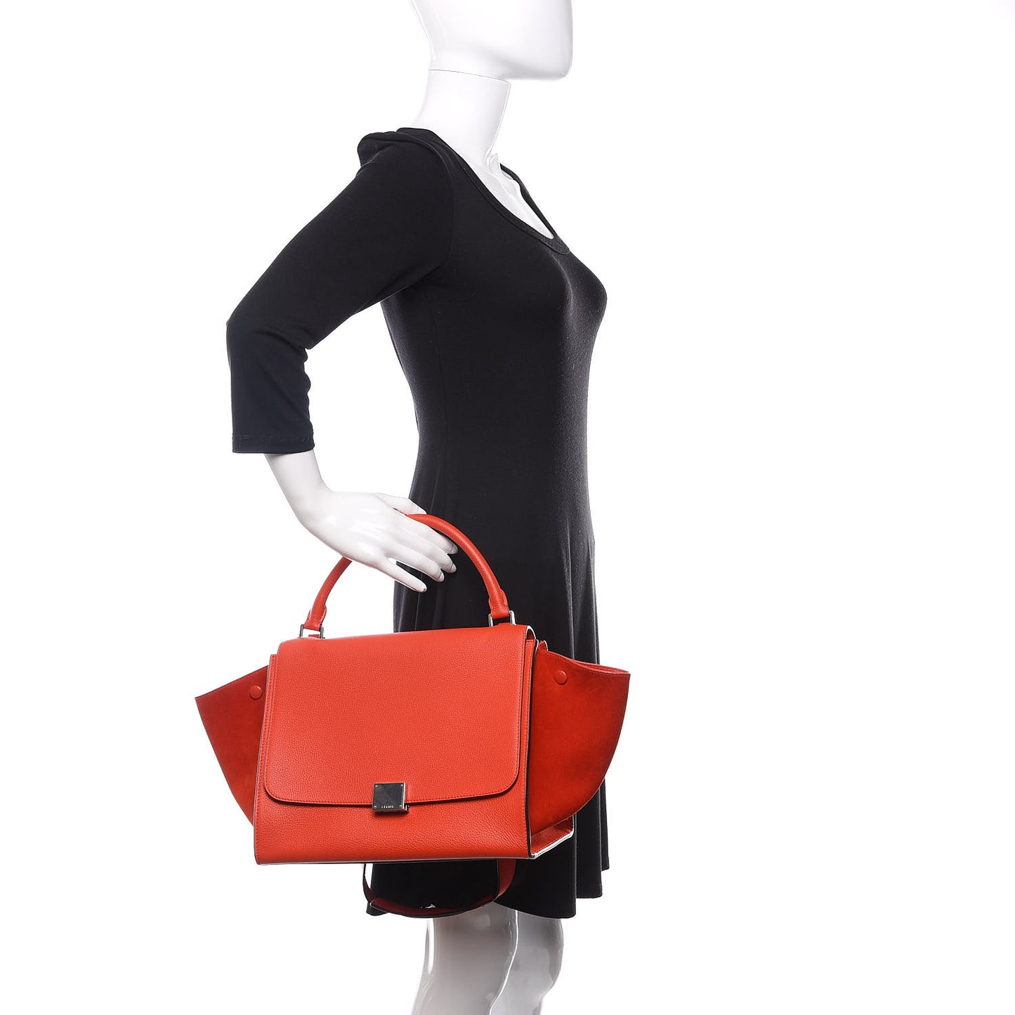 Drummed Calfskin Suede Medium Trapeze Vermillion