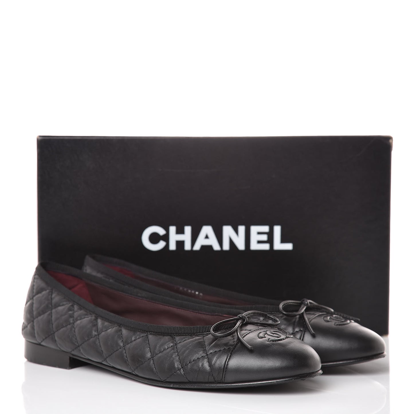 Aged Calfskin Quilted CC Cap Toe Ballerina Flats 39.5 Black