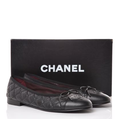Chanel Aged Calfskin Quilted CC Cap Toe Ballerina Flats 39.5 Black 15 of 15