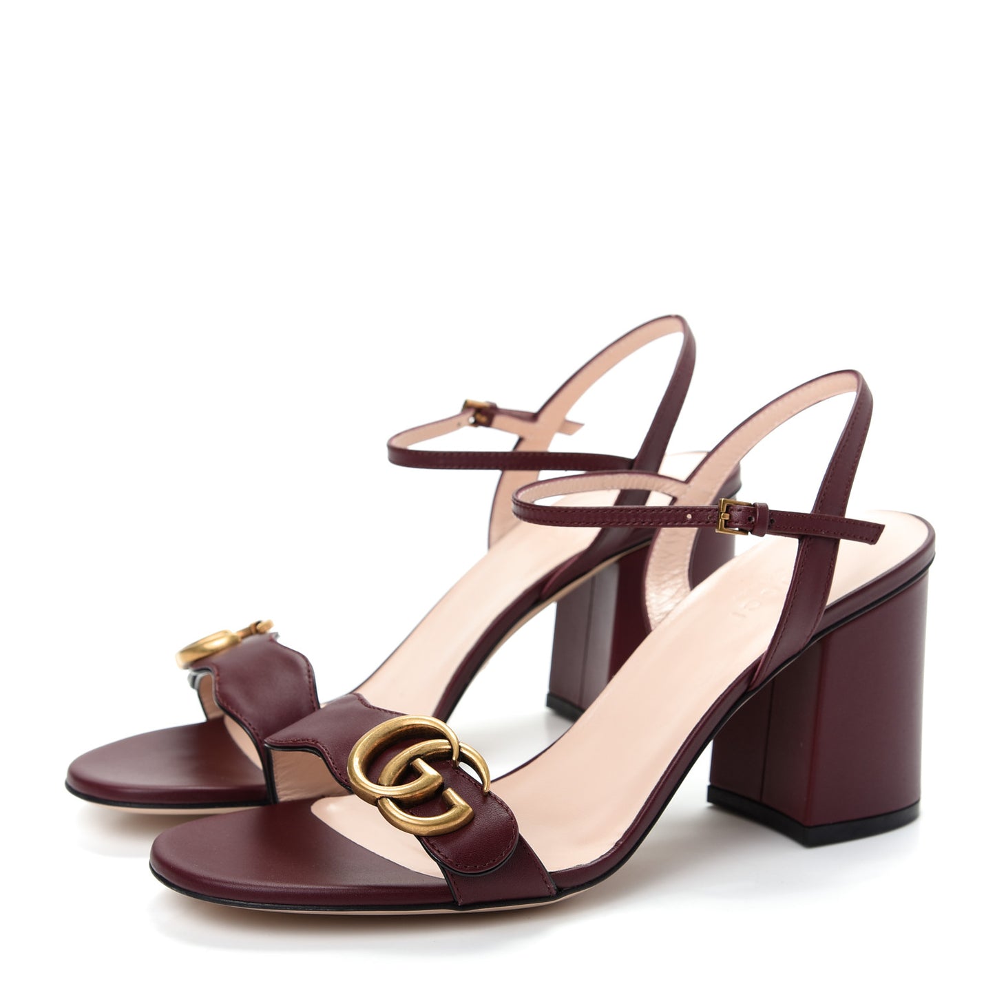 Lifford Calfskin GG Marmont Ankle Wrap 75mm Sandals 38.5 Vintage Bordeaux