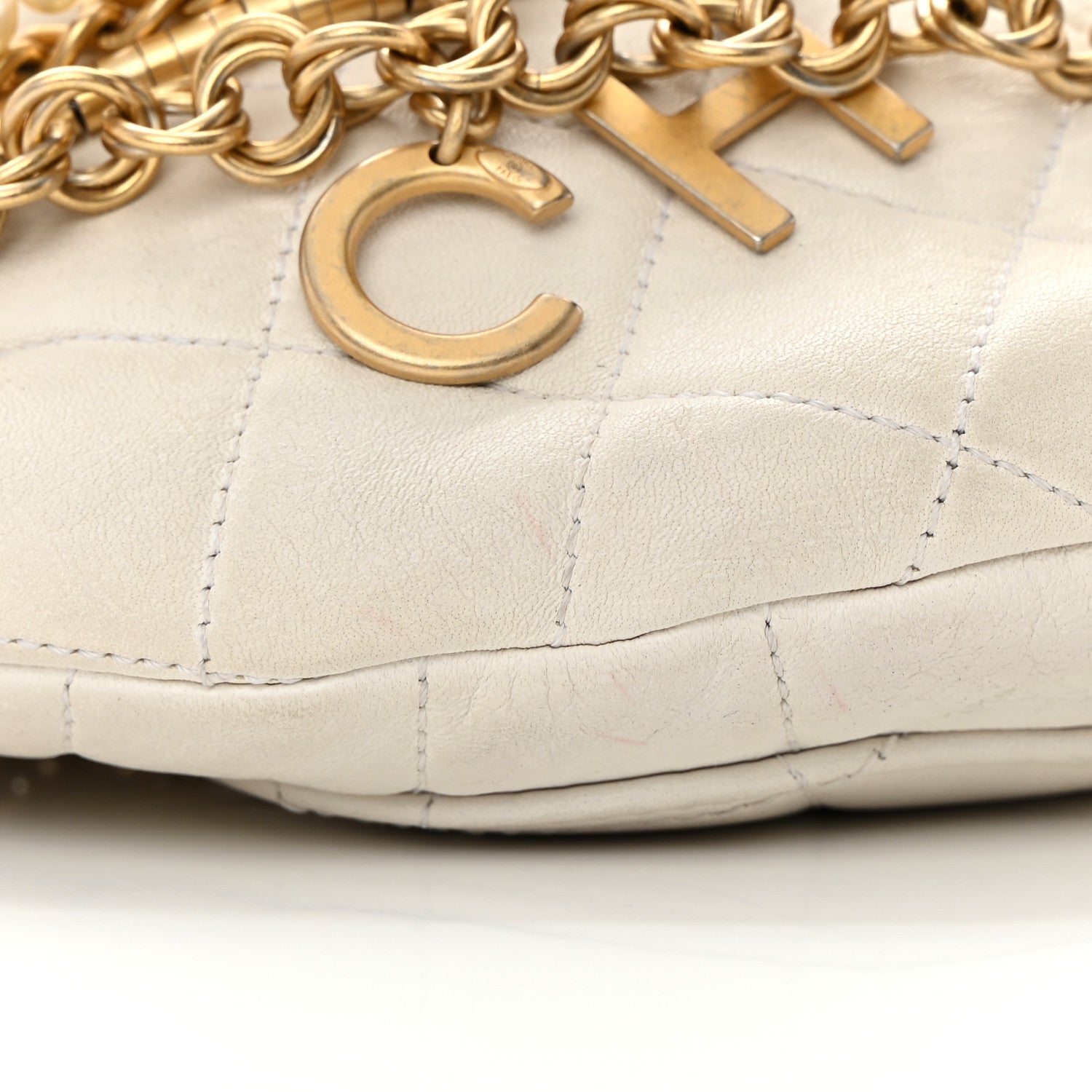 Chanel Lambskin Quilted All About Chains Waist Belt Bag White 9 of 14