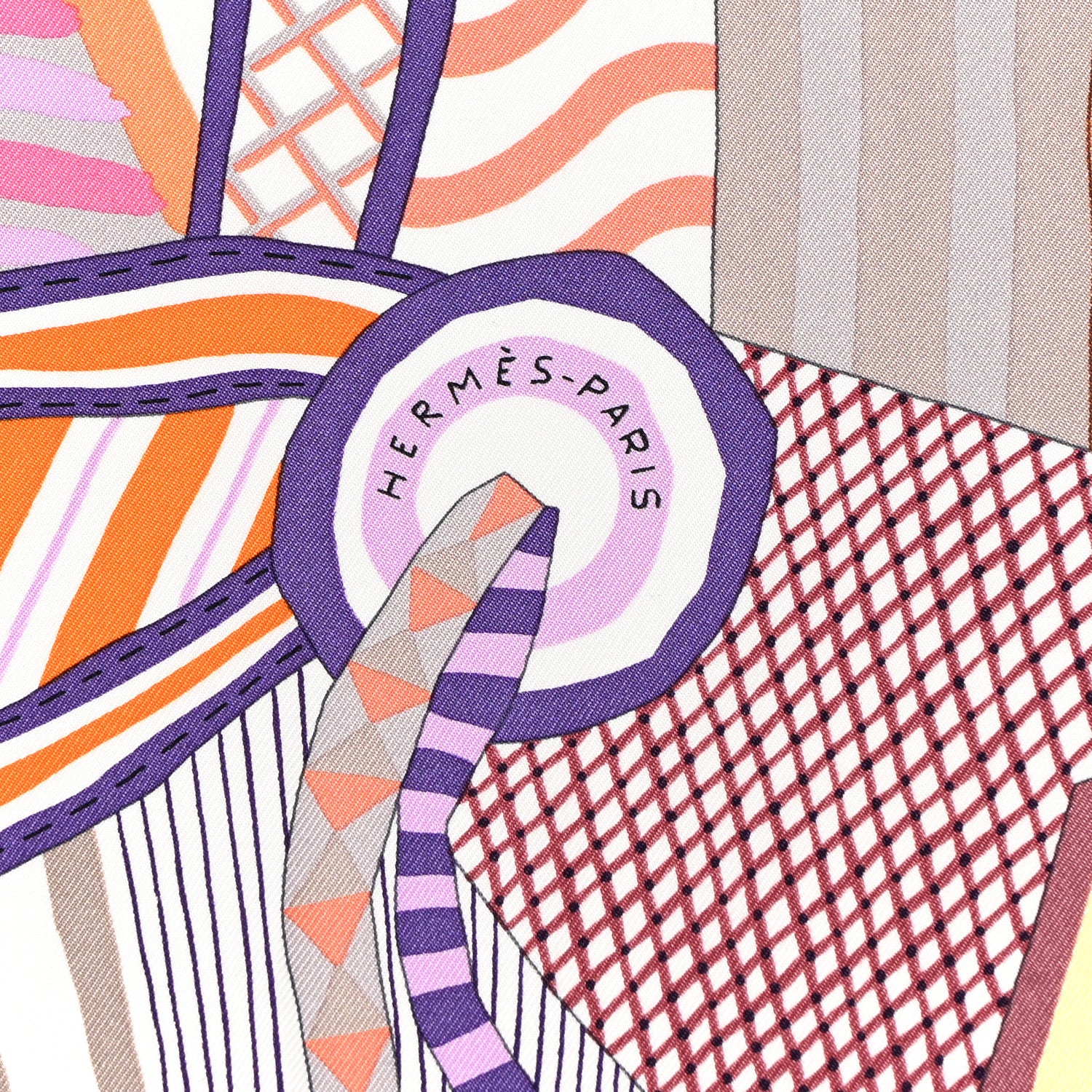 Hermes Silk La Selle Imaginaire Dossard Scarf 90 Gris Perle Violet 2 of 4