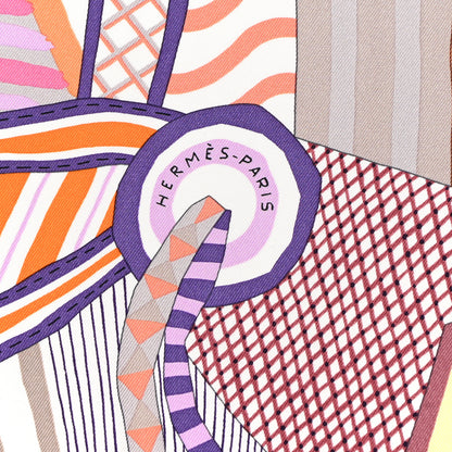 Hermes Silk La Selle Imaginaire Dossard Scarf 90 Gris Perle Violet 2 of 4