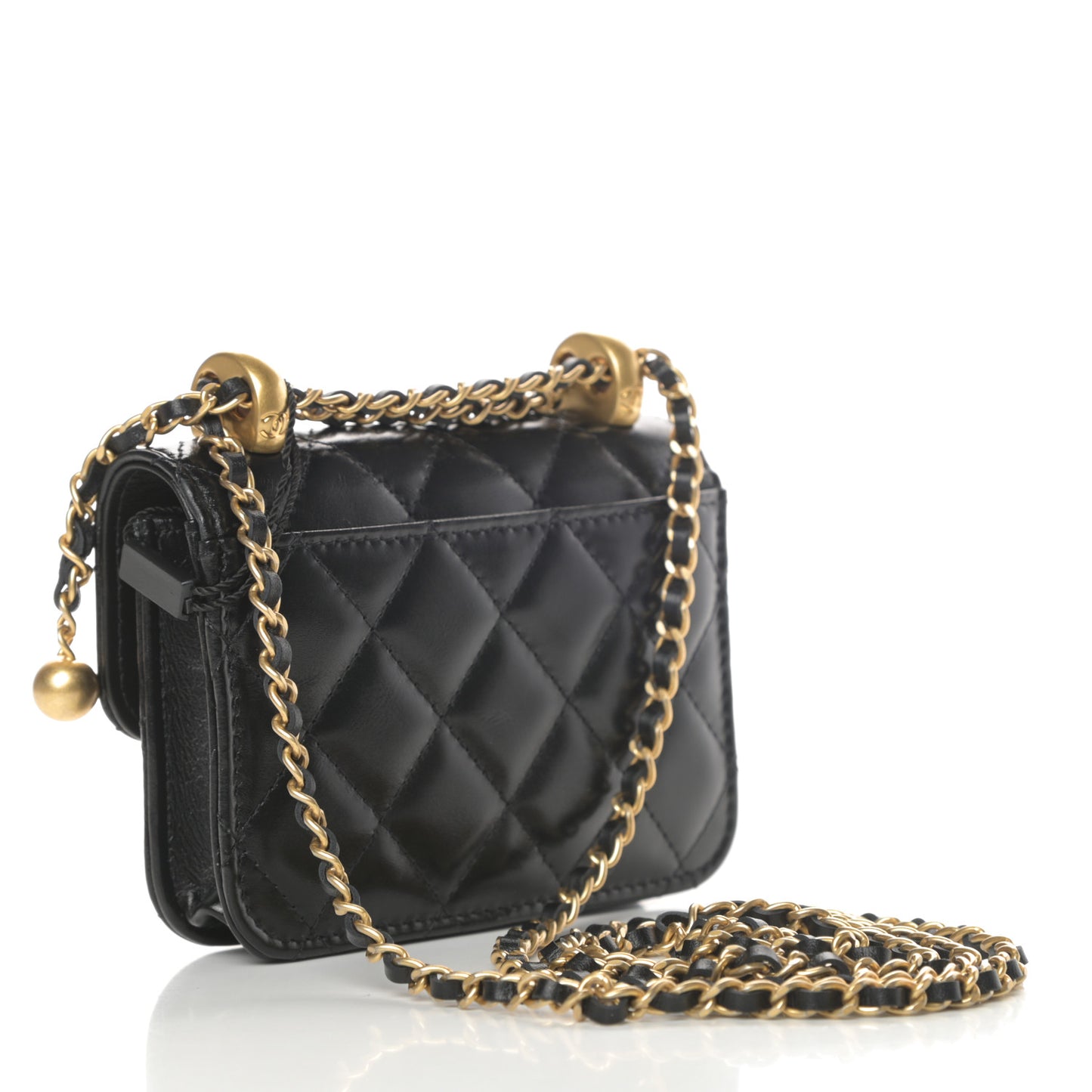 Calfskin Quilted Perfect Fit Coin Purse With Chain Black