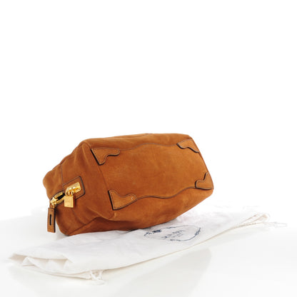 Prada Suede Scamosciato Logo Shoulder Bag Caramel 4 of 9