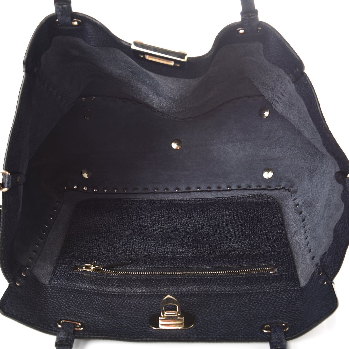 Pebbled Calfskin Medium Rockstud Tote Deep Denim