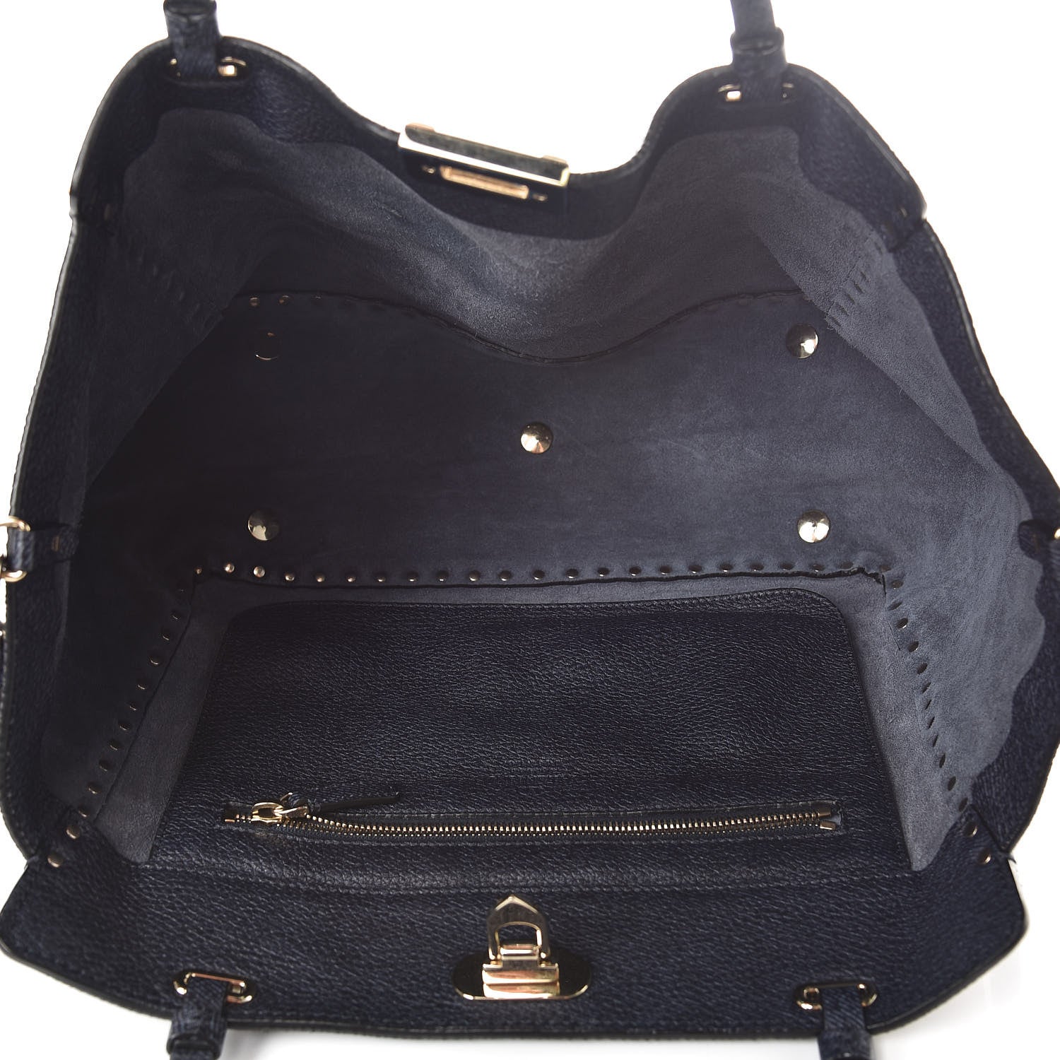 Valentino Garavani Pebbled Calfskin Medium Rockstud Tote Deep Denim 5 of 12