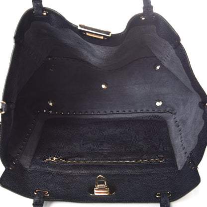 Valentino Garavani Pebbled Calfskin Medium Rockstud Tote Deep Denim 5 of 12