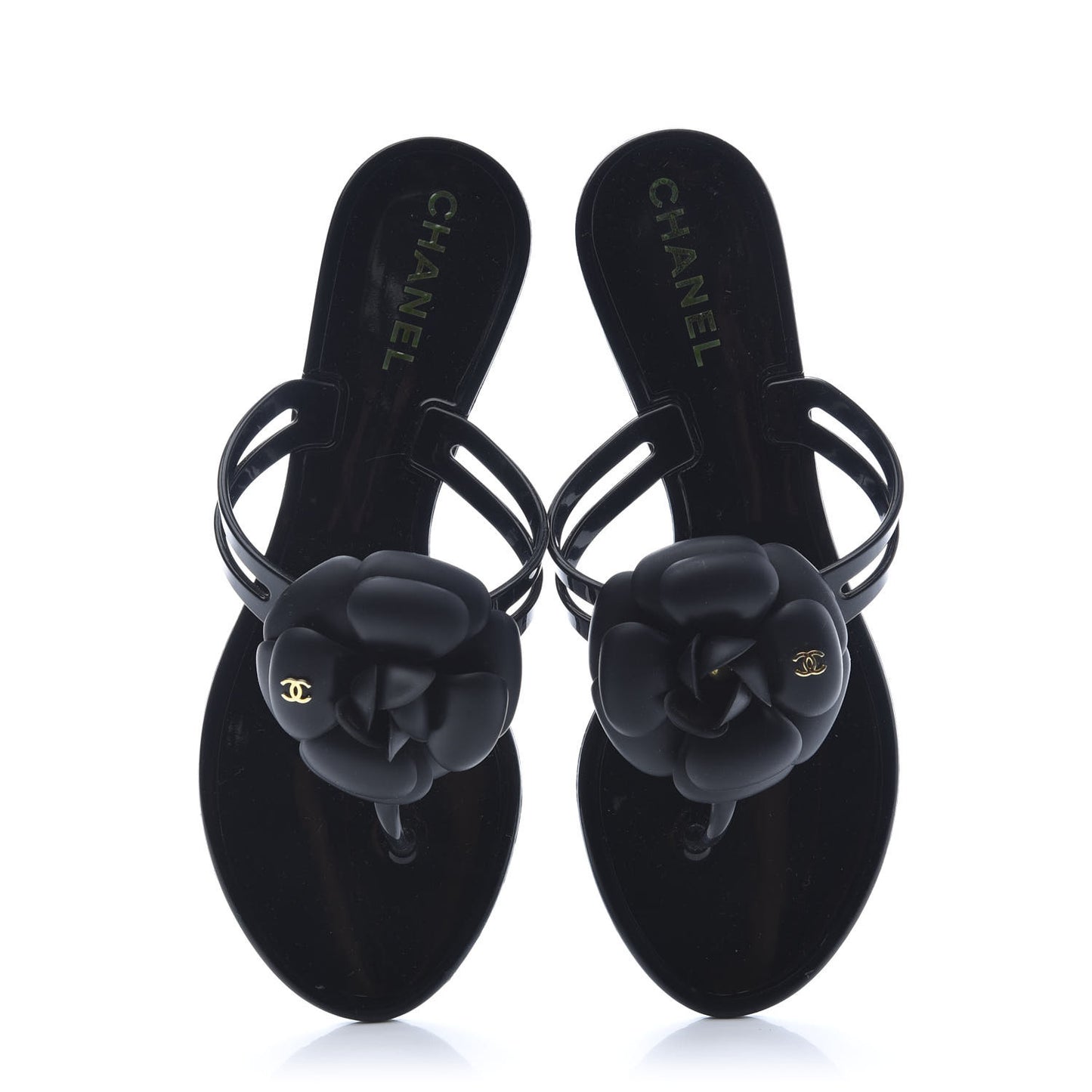 Jelly Quilted Camellia Thong Sandals 36 Black