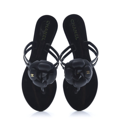 Chanel Jelly Quilted Camellia Thong Sandals 36 Black 5 of 8