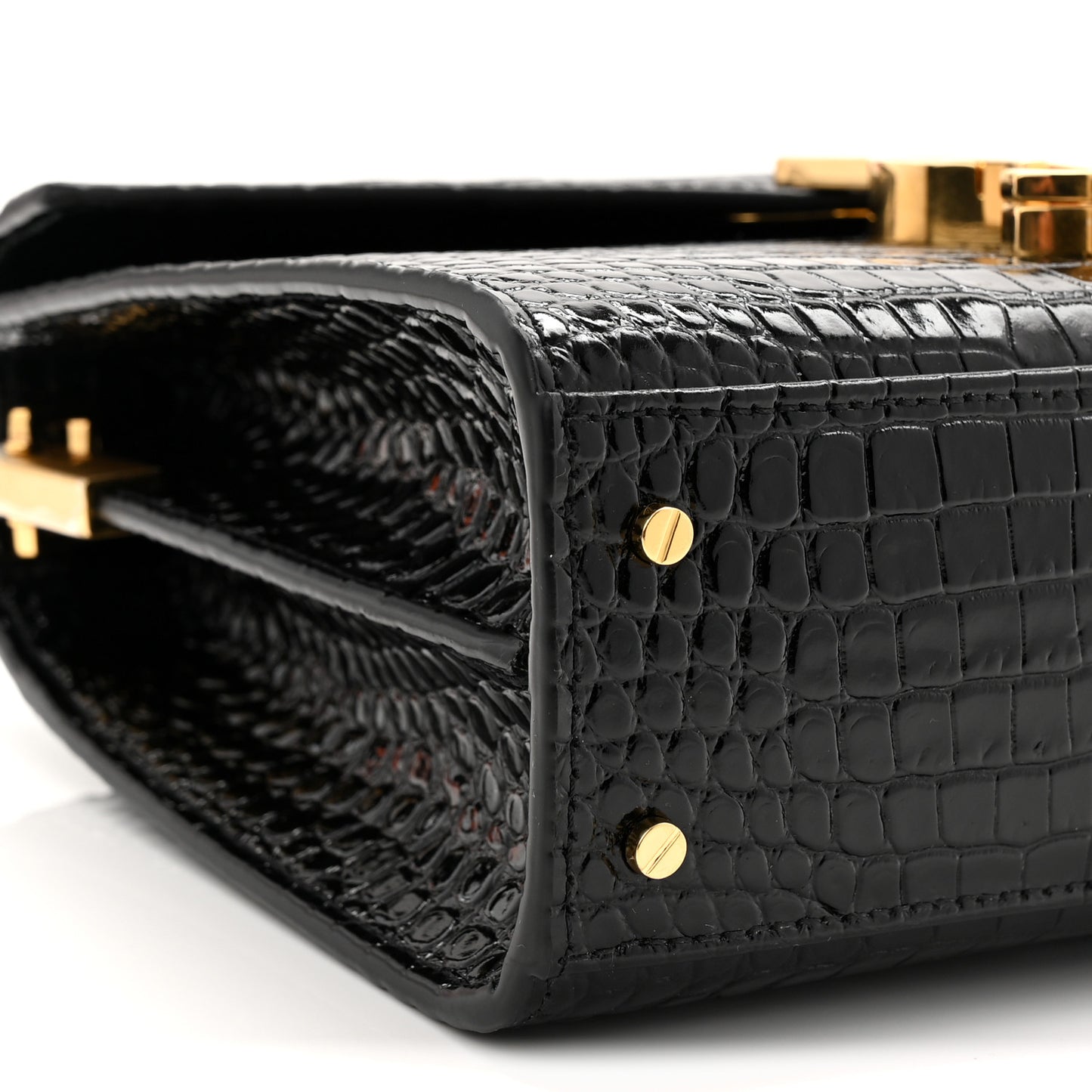 Calfskin Crocodile Embossed Mini Classic Monogram Cassandra Top Handle Black