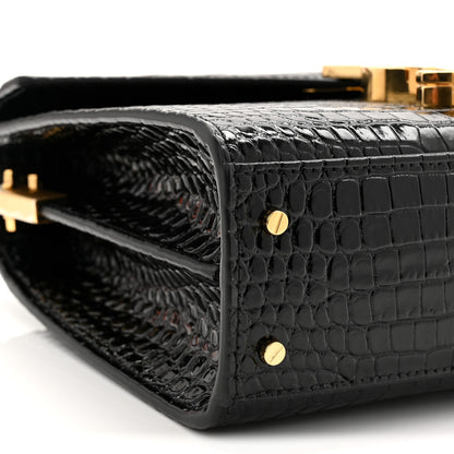 Saint Laurent Calfskin Crocodile Embossed Mini Classic Monogram Cassandra Top Handle Black 8 of 9