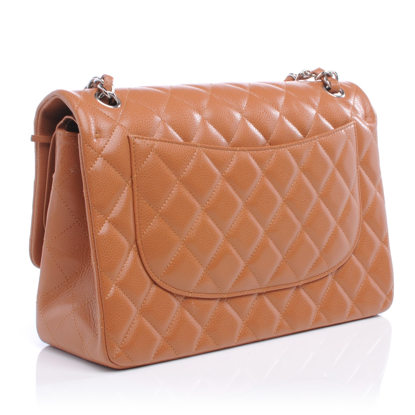 Caviar Quilted Jumbo Double Flap Light Brown