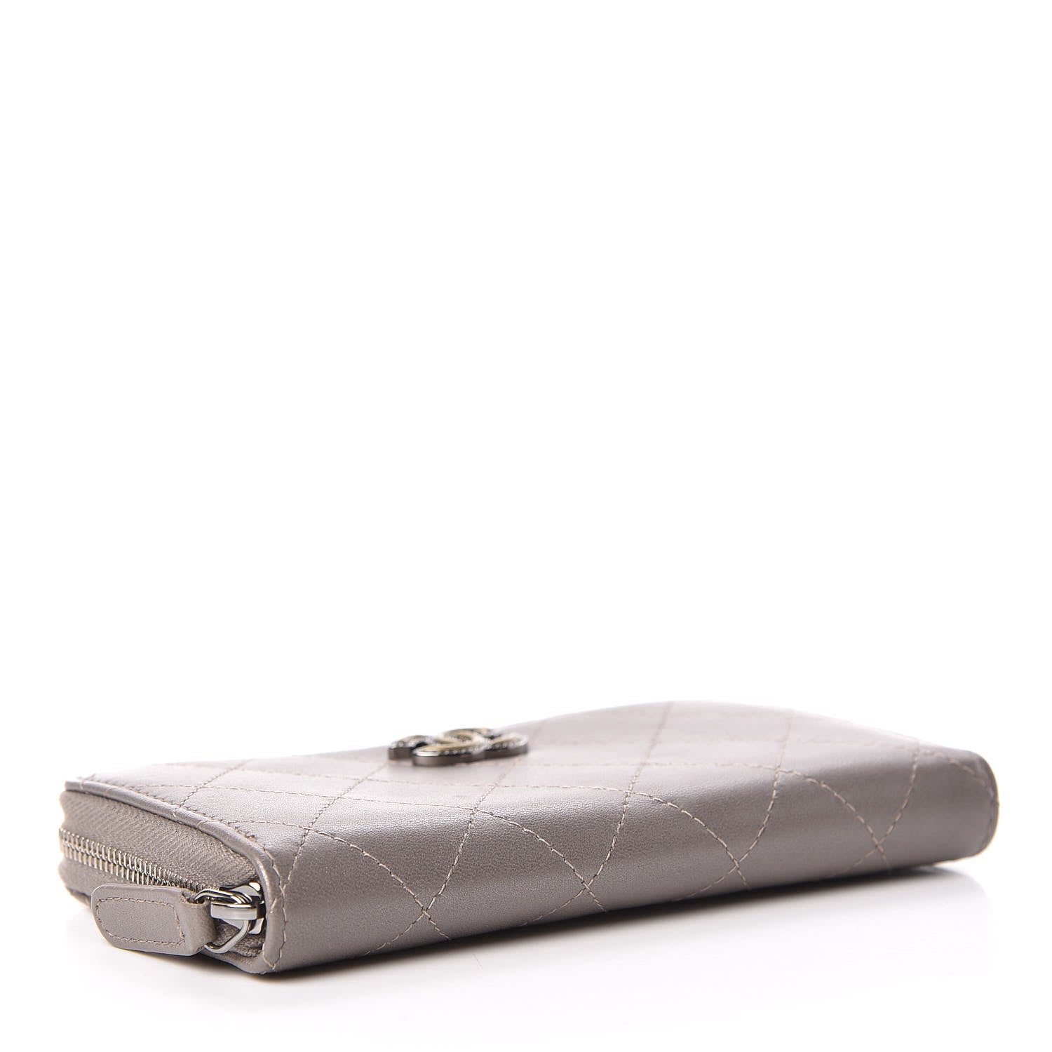 Chanel Calfskin Resin Stitched Small Zip Around Wallet Grey 4 of 8