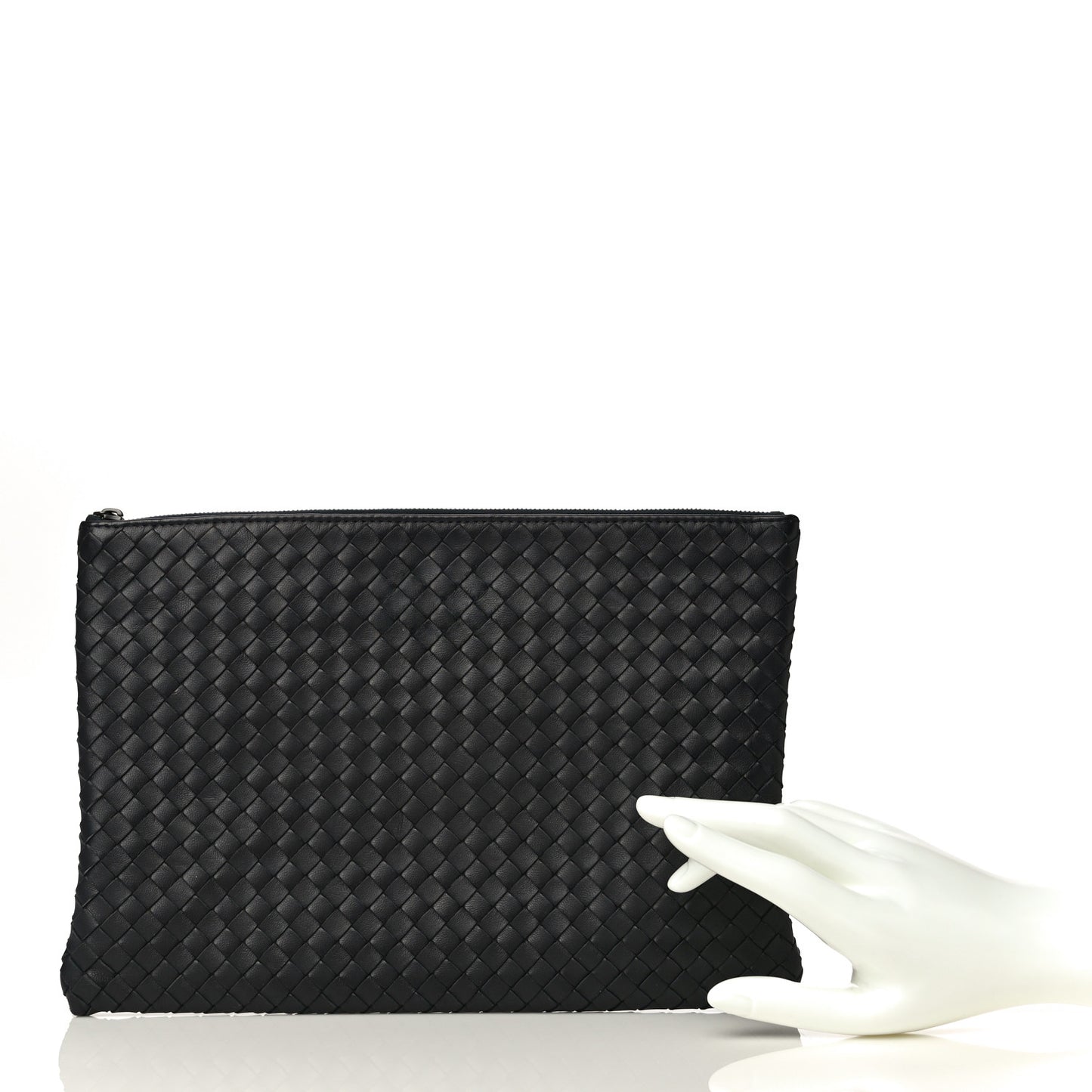 Nappa Intrecciato Large Flat Zip Biletto Pouch Black