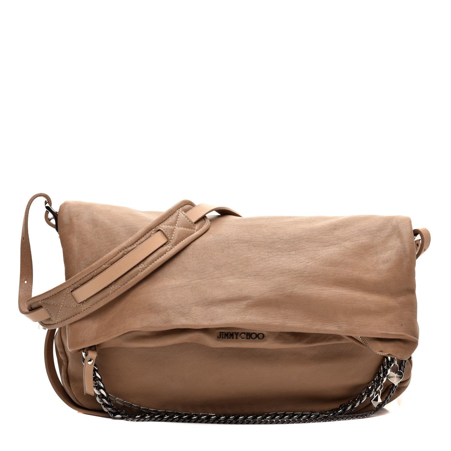 Jimmy Choo Lambskin Biker Large Hobo Beige 1 of 11