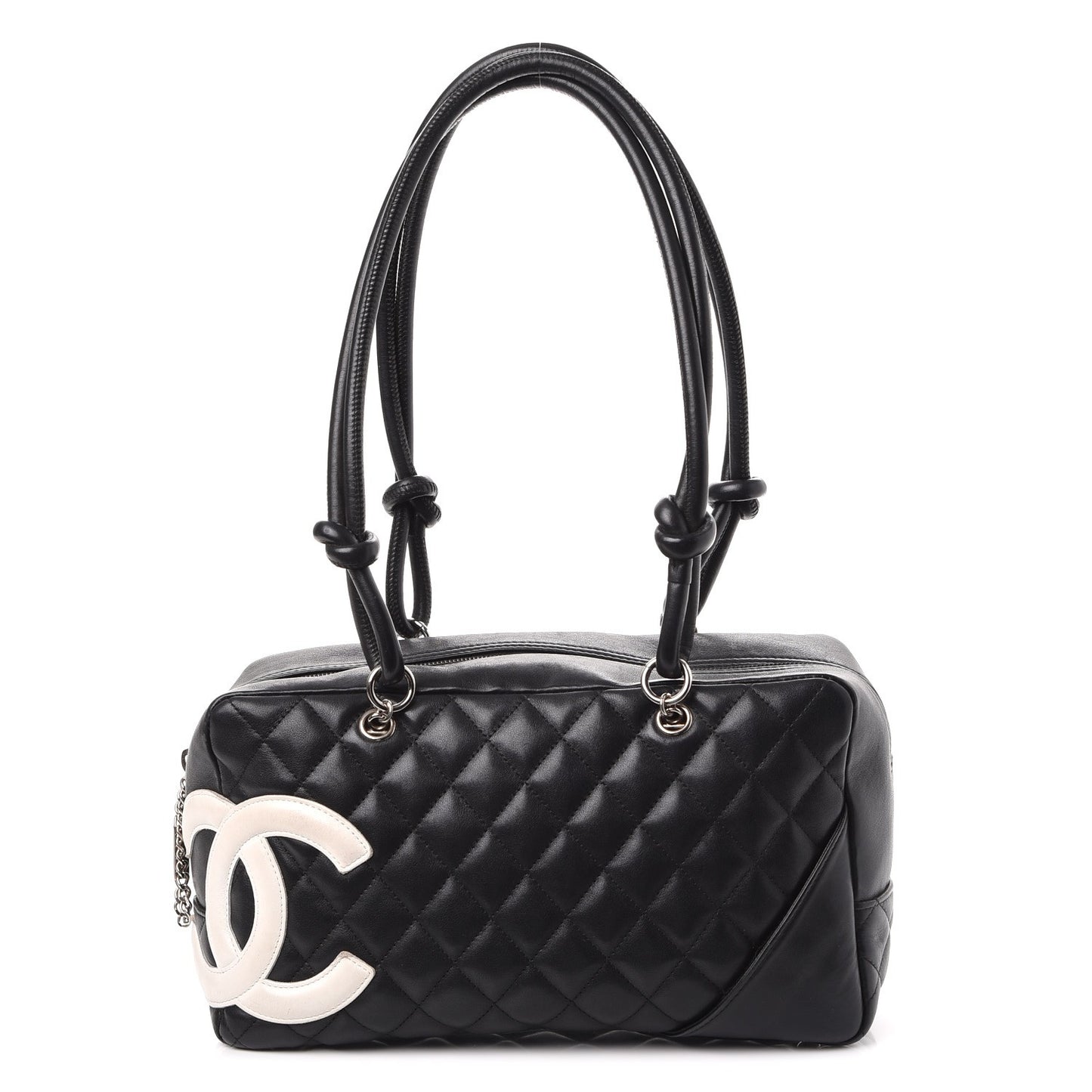 Calfskin Quilted Large Cambon Bowler Black White