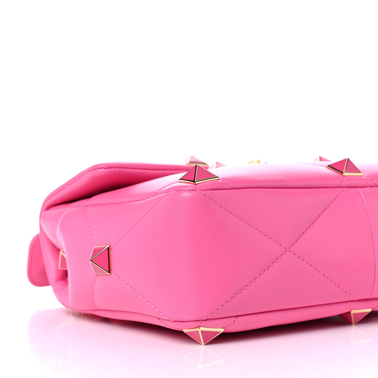 Nappa Enamel Large Roman Stud Shoulder Bag Feminine Pink