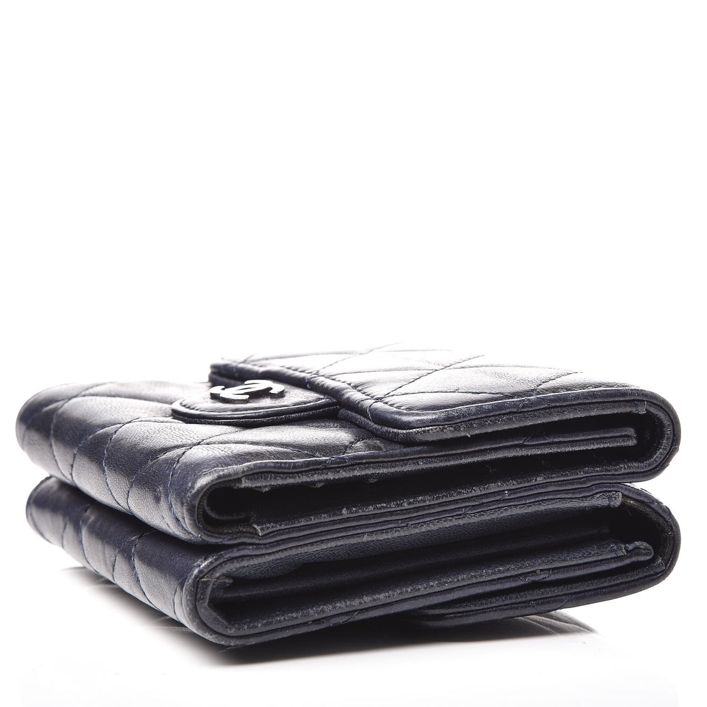 Lambskin Quilted Compact French Flap Wallet Navy