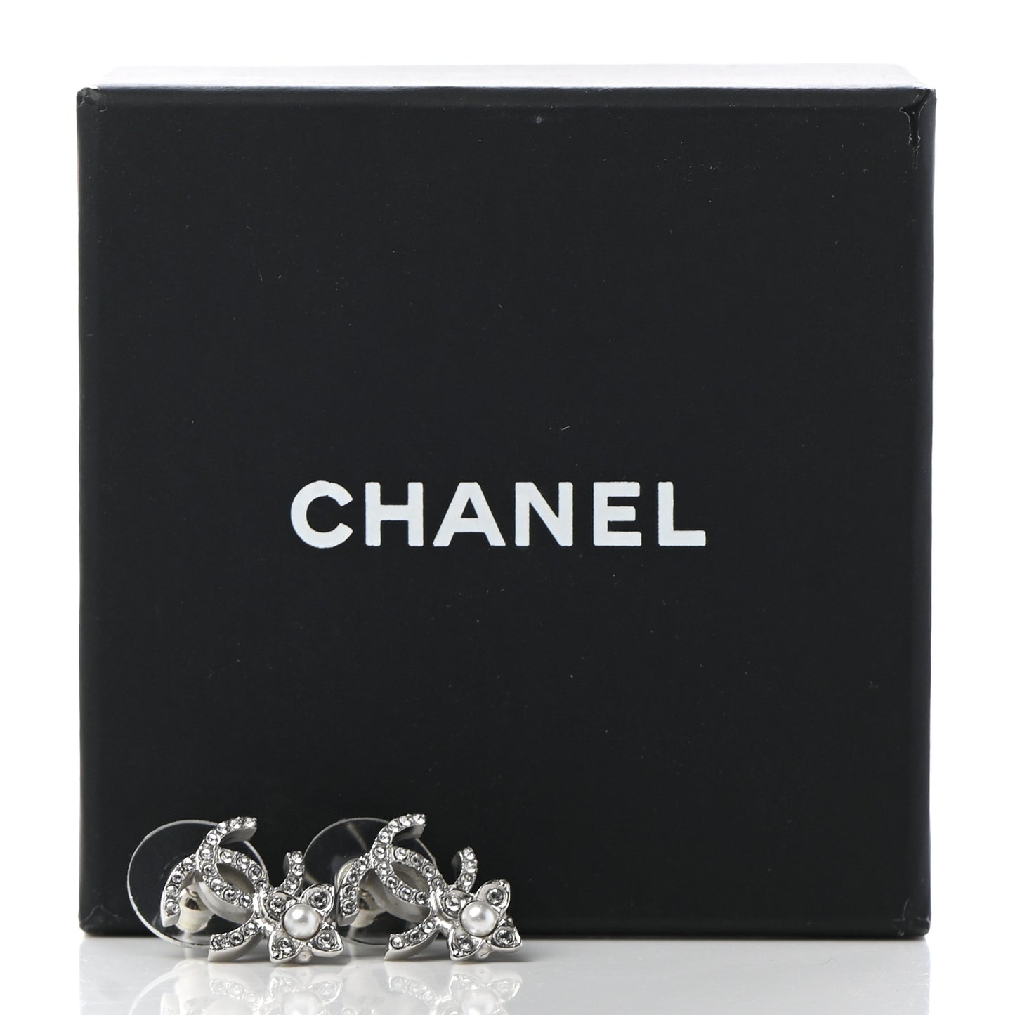 Crystal Pearl Flower CC Earrings Silver