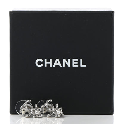 Chanel Crystal Pearl Flower CC Earrings Silver 5 of 5