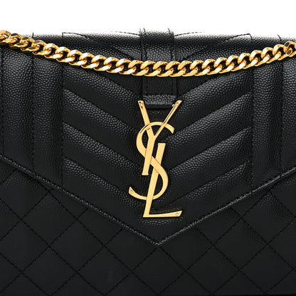 Saint Laurent Grain De Poudre Mixed Matelasse Triquilt Monogram Chain Wallet Black 8 of 11