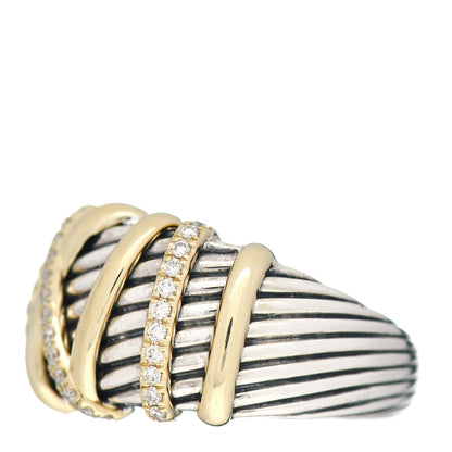 David Yurman Sterling Silver 18K Yellow Gold Diamond 15mm Helena Ring 60 9 3 of 5