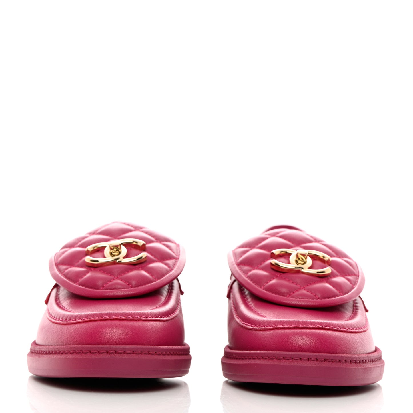 Lambskin Quilted CC Turnlock Loafers 37.5 Fuchsia