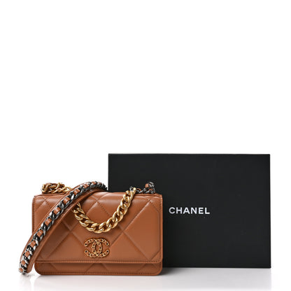 Chanel Goatskin Quilted Chanel 19 Wallet On Chain WOC Brown 11 of 11