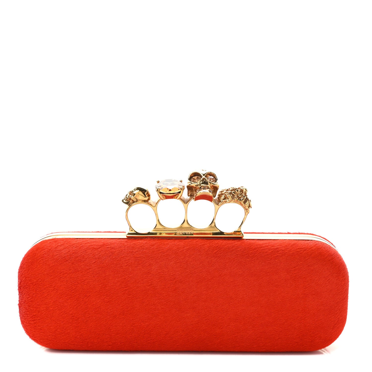 Alexander McQueen Calf Hair Long Skull Box Clutch Orange 1 of 7