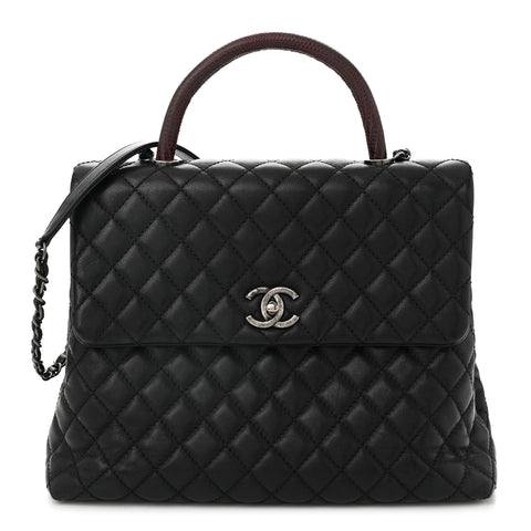 Caviar Lizard Quilted Large Coco Handle Flap Grey