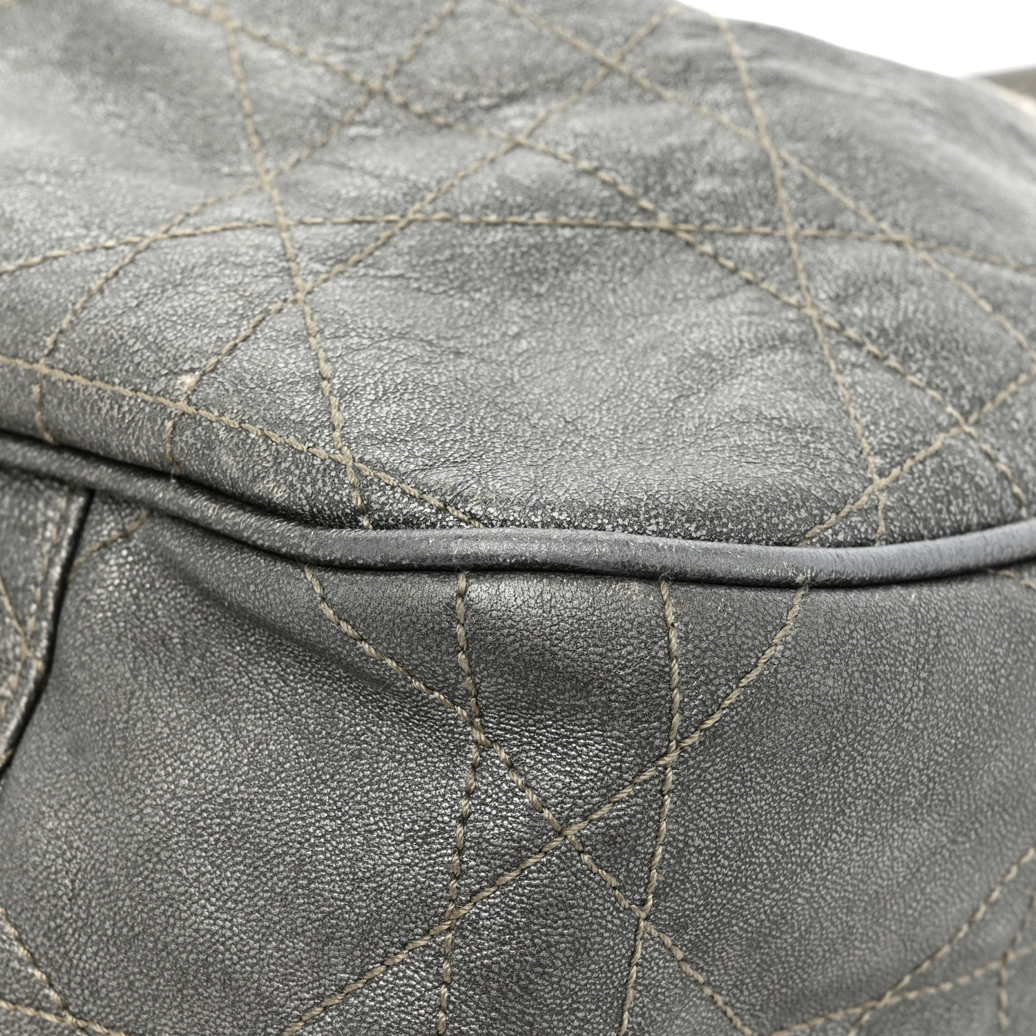 Christian Dior Metallic Lambskin Cannage Drawstring Bag Grey 18 of 21