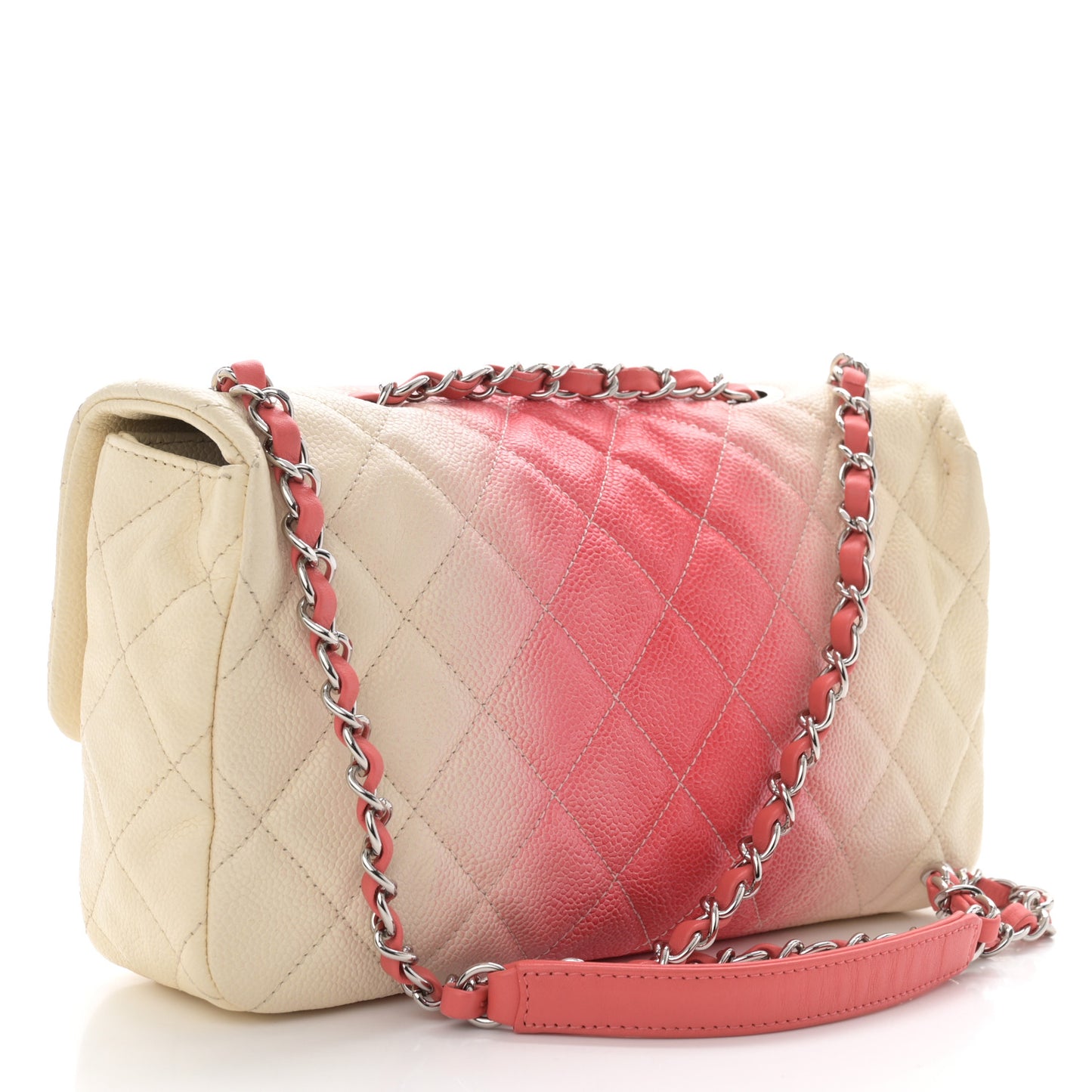 Caviar Quilted Ombre Medium Single Flap White Rose Pink