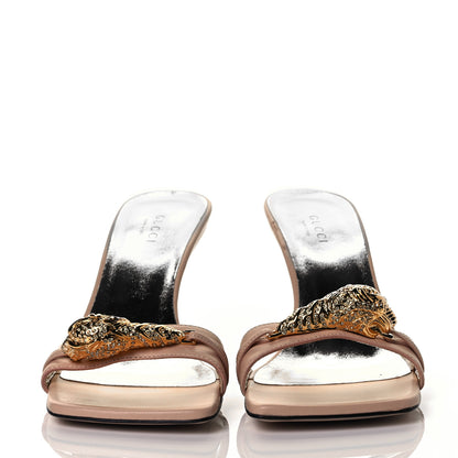Gucci Nappa Dora Tiger Head Mid Heel Slide Sandals 37.5 Skin Rose 4 of 20
