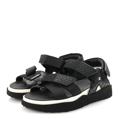 Chanel Nylon Lambskin Calfskin Velcro Dad Sandals 36 Black White 4 of 10