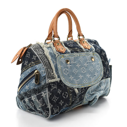 Louis Vuitton Denim Patchwork Speedy 30 Blue 3 of 9