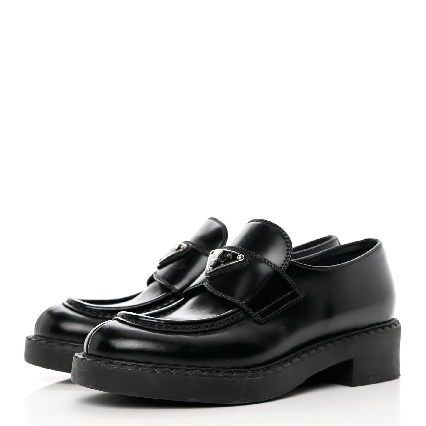 Spazzolato Metal Triangle Logo 50mm Loafers 36 Black