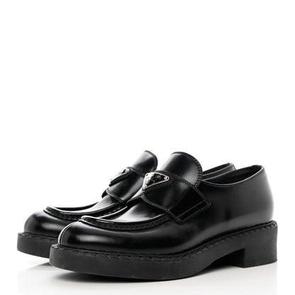 Prada Spazzolato Metal Triangle Logo 50mm Loafers 36 Black 3 of 9