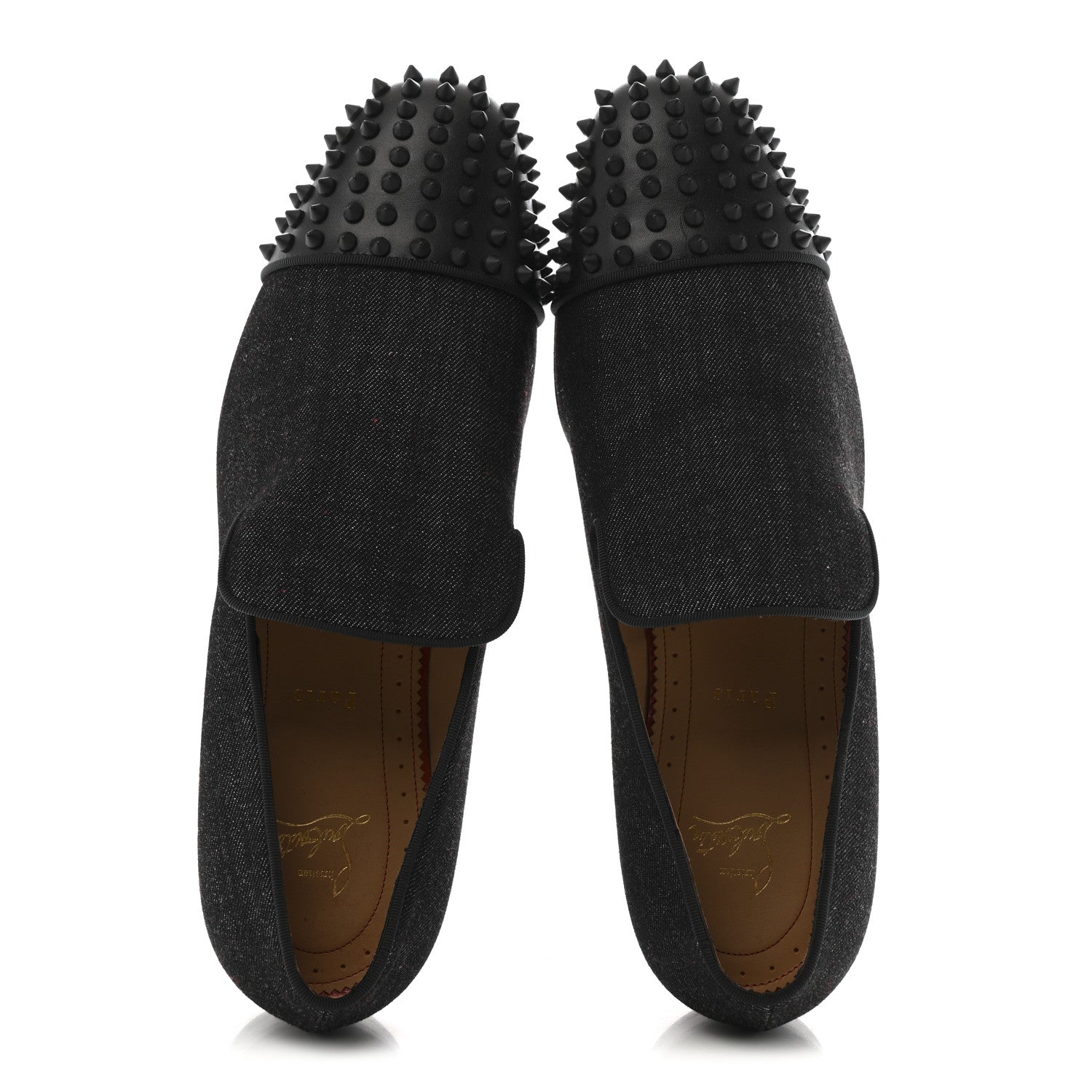 Christian Louboutin Mens Matte Denim Spooky Spike Flat Loafers 45 Black 2 of 9