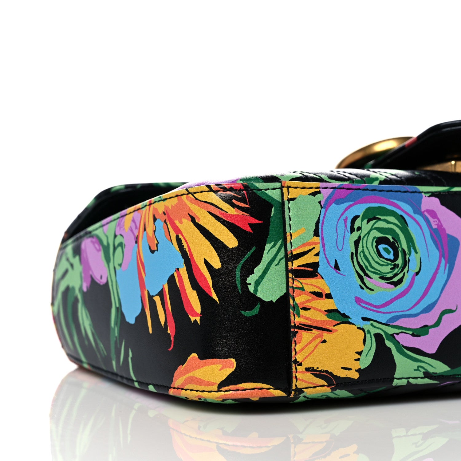 Gucci X KEN SCOTT Calfskin Matelasse Floral Small GG Marmont Shoulder Bag Black 10 of 14