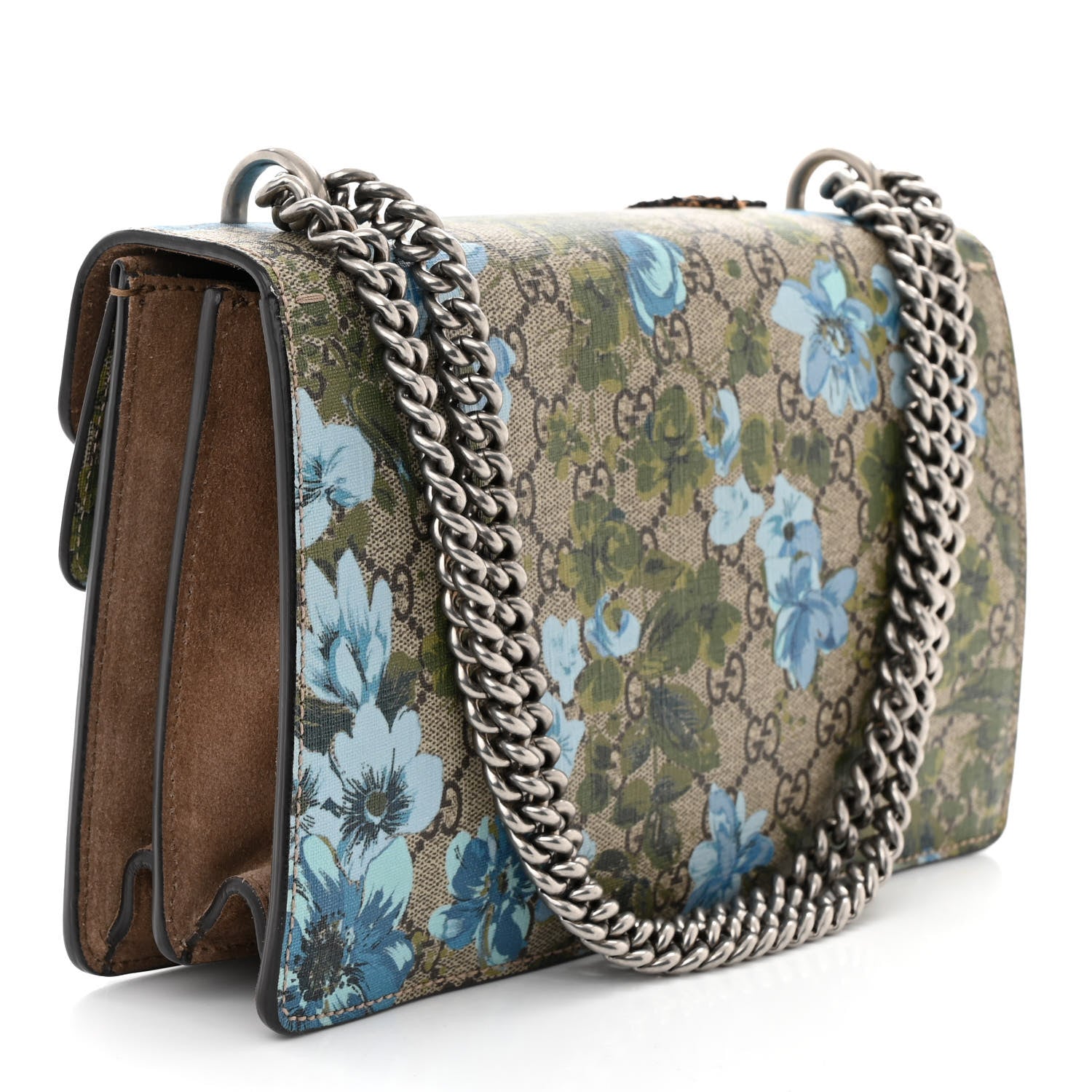 Gucci GG Supreme Monogram Blooms Print Embroidered Small Dionysus Shoulder Bag Blue Taupe 3 of 11