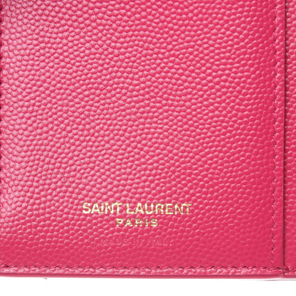 Saint Laurent Grain De Poudre Matelasse Chevron Monogram Compact Tri Fold Wallet Fuschia 6 of 7