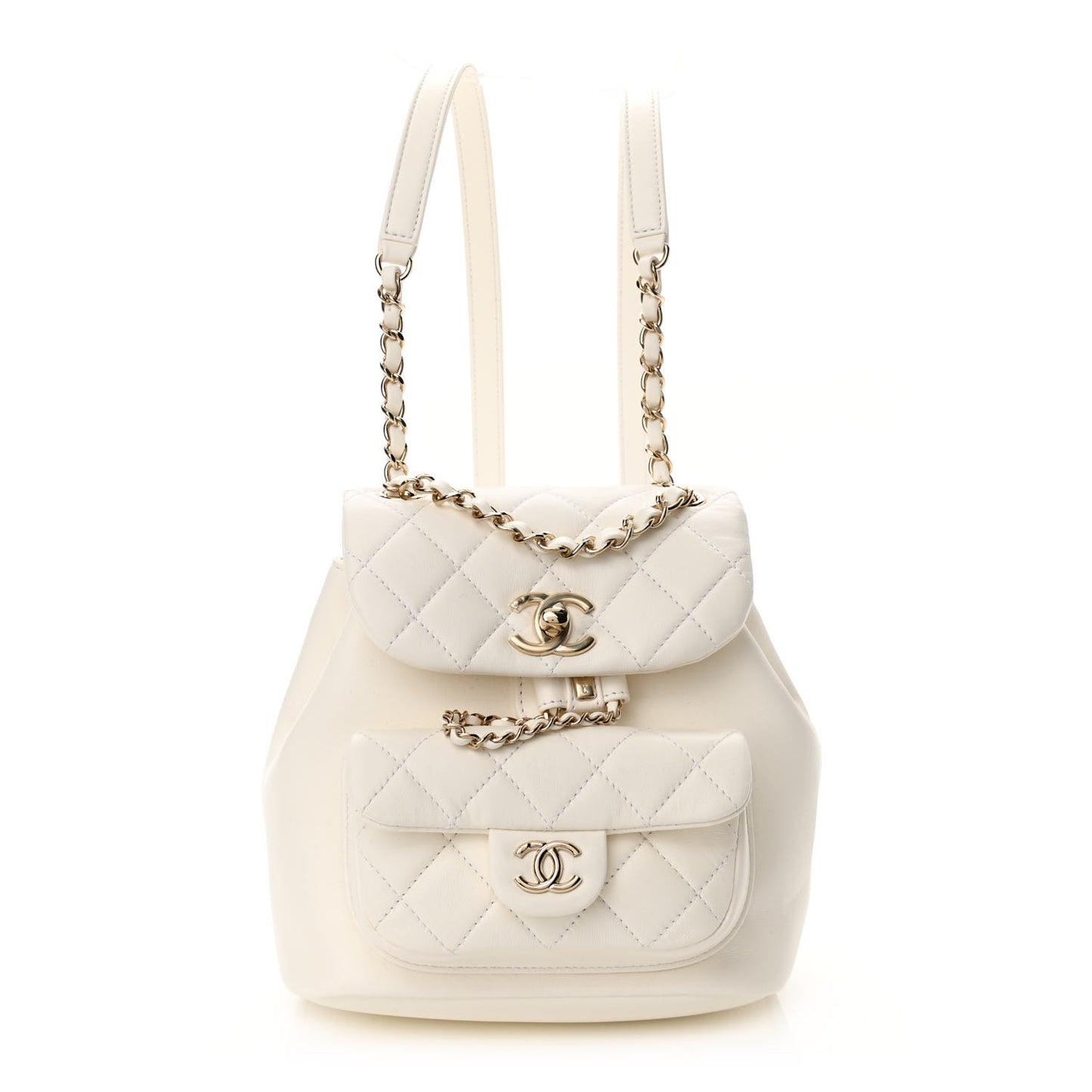 Lambskin Quilted Small Duma Drawstring Backpack White