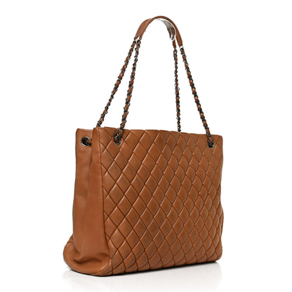 Chanel Lambskin Quilted Medium New Bubble North South Tote Brown 3 of 10