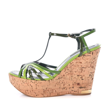 Louis Vuitton Patent Cork Summertime Wedges 36.5 Green 1 of 7