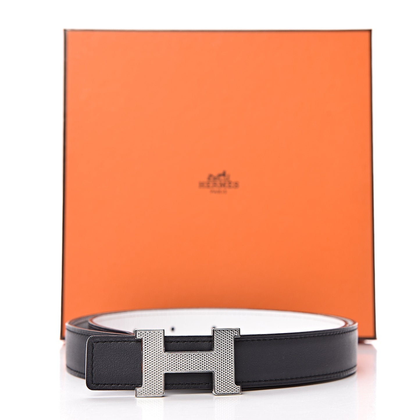 Swift Epsom 24mm Guilloche H Belt 80 Black White